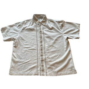 mac & jac Linen Men's Button Up Shirt XL Retro Beachy Cream And Brown